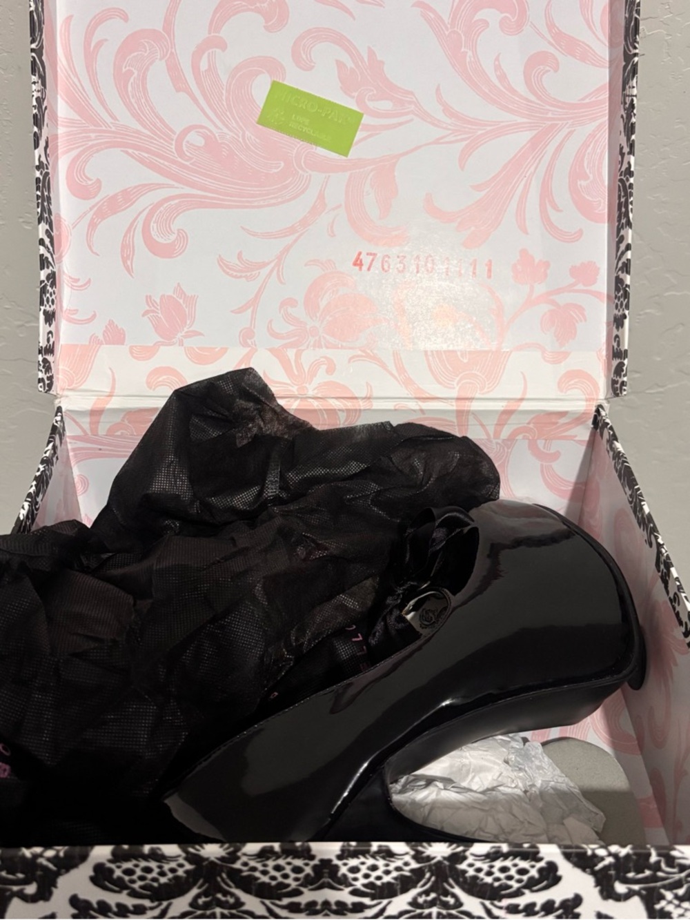 Bordello Black Patent Heart-Cut heels with Ribbon Tie - Picture 8 of 8